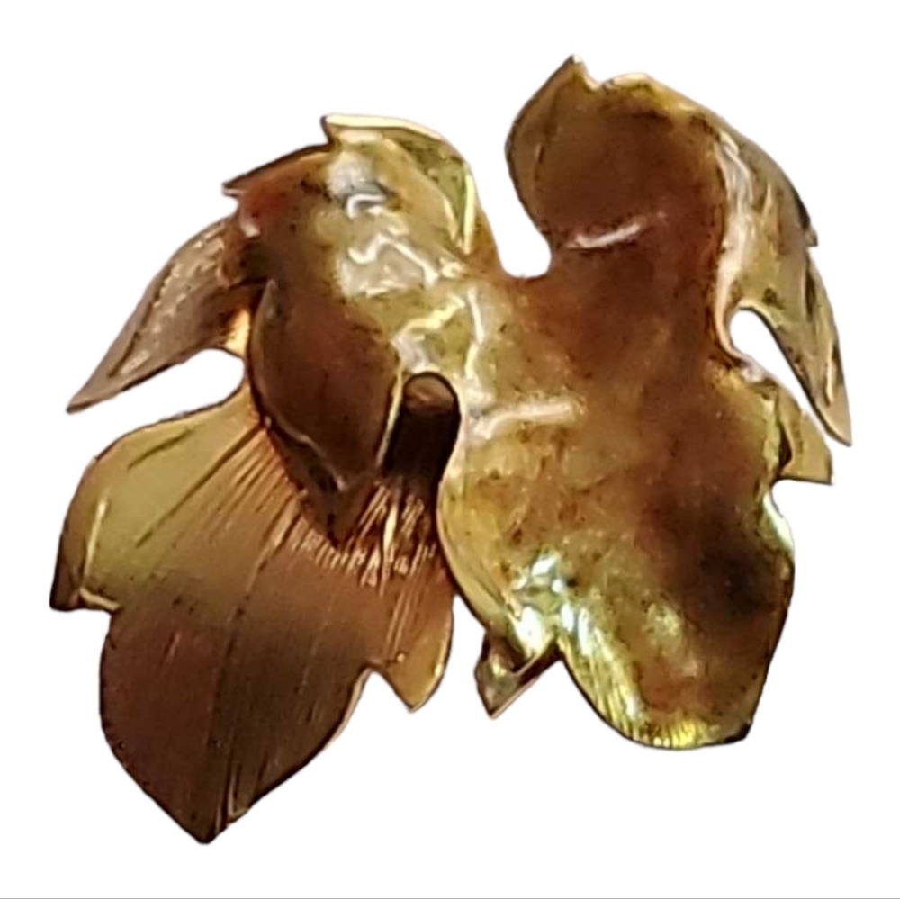 GOLDEN AUTUMN LEAVES Brooch Smooth Leaf & Textured Fall Festival